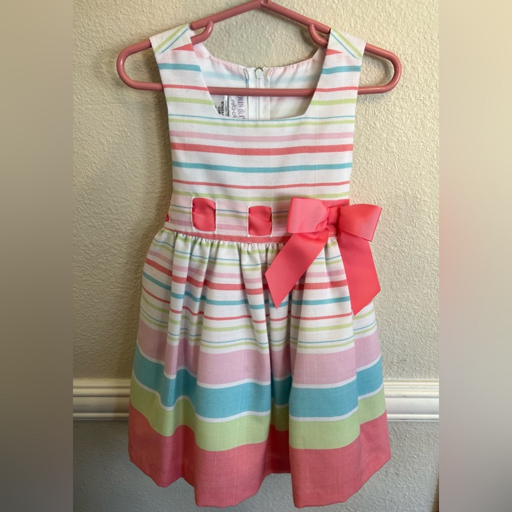 Iris & Ivy Girls Striped Pastel Dress with Bow